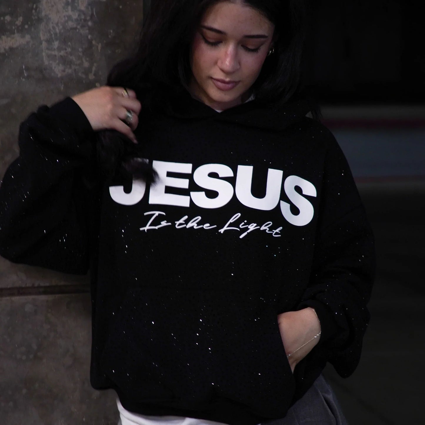 "Jesus is The Light" Rhinestone Hoodie